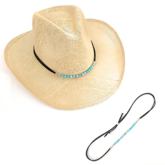 6592 Hat Band Blue Turquoise Gemstone Hat Accessory Adjustable Hatband One